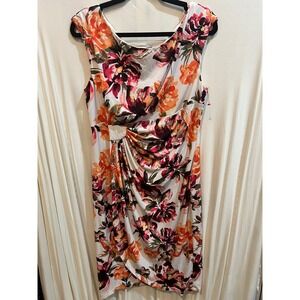 Connected Apparel Floral Print Sleeveless Dress‎ White Orange Red Size 14